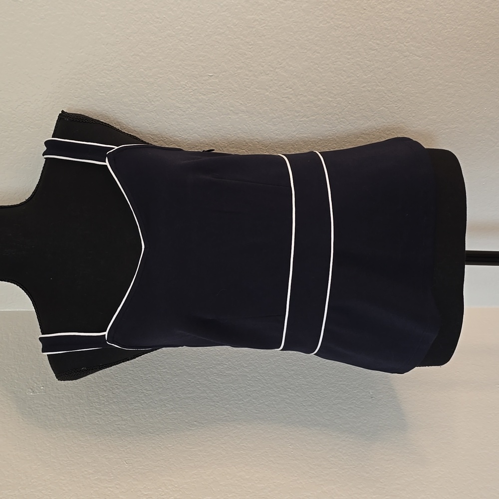 Ann Taylor Peplum Navy Top with white piping Size S - new with tags